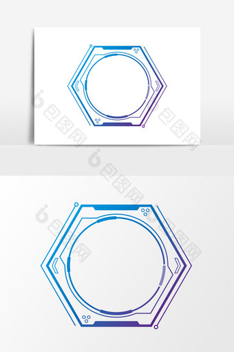 蓝色科技风六边形边框元素图片