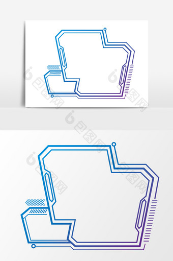 蓝色科技异形边框元素图片