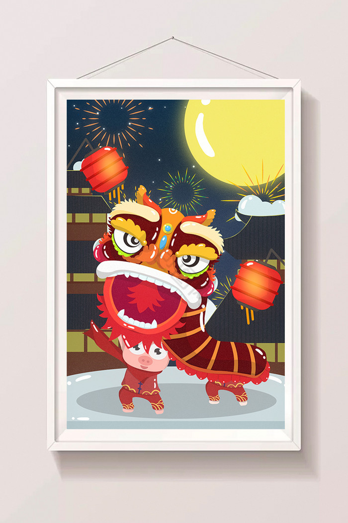元宵节舞狮文化习俗舞狮习俗插画图片