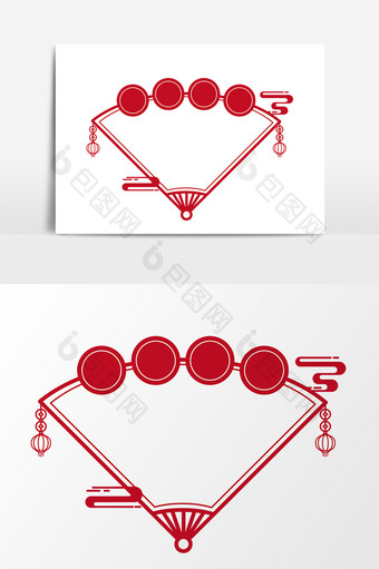 2019猪年红色中国风扇子造型边框元素图片