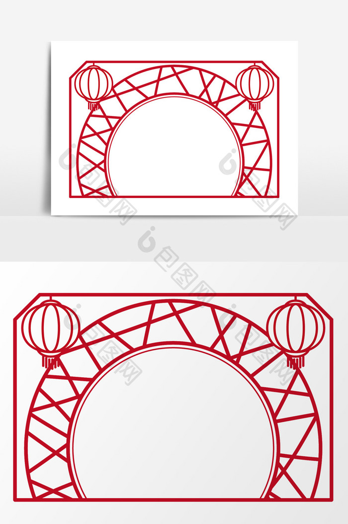 红色中国风建筑边框元素