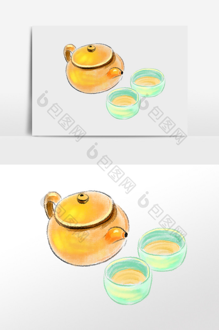 彩绘黄色茶具素材