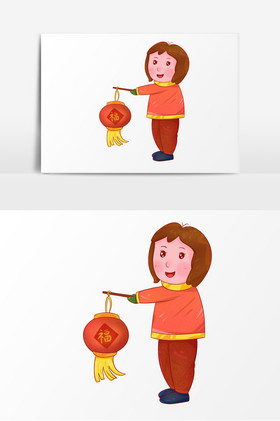 新年提着灯笼的小孩