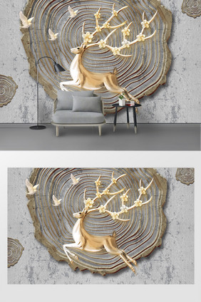 现代北欧木纹小鹿电视墙装饰