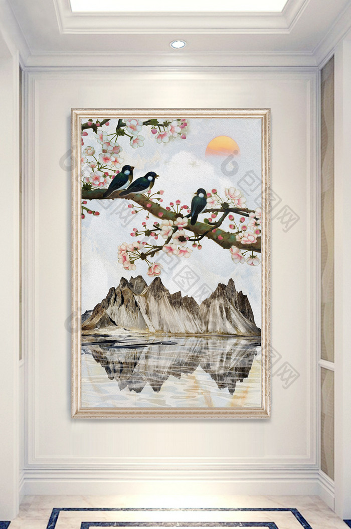 中式油画禅意山水画花鸟玄关装饰画