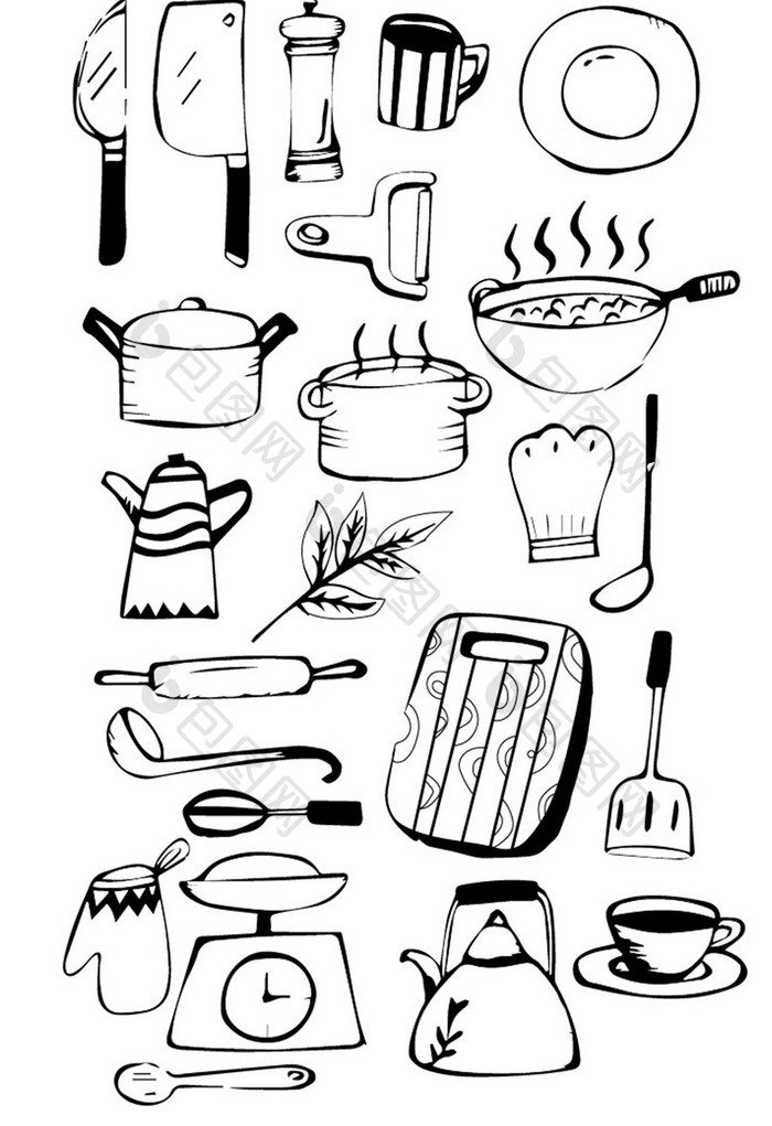 黑色简约个性手绘矢量厨具图标设计