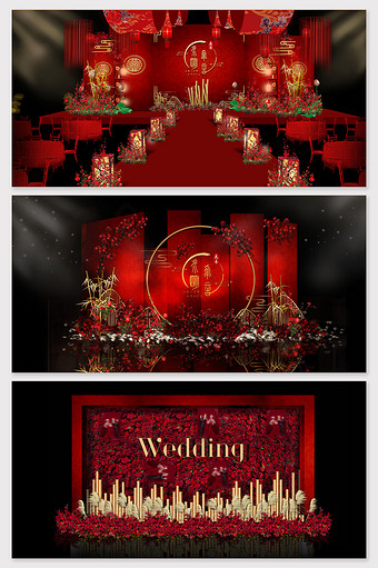 中式红色古典创意婚礼效果图图片
