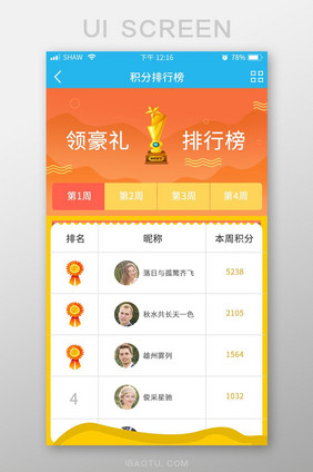 UI移动界面app领豪礼积分排行榜榜单