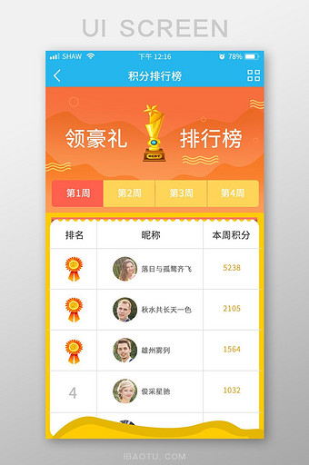 UI移动界面app领豪礼积分排行榜榜单图片