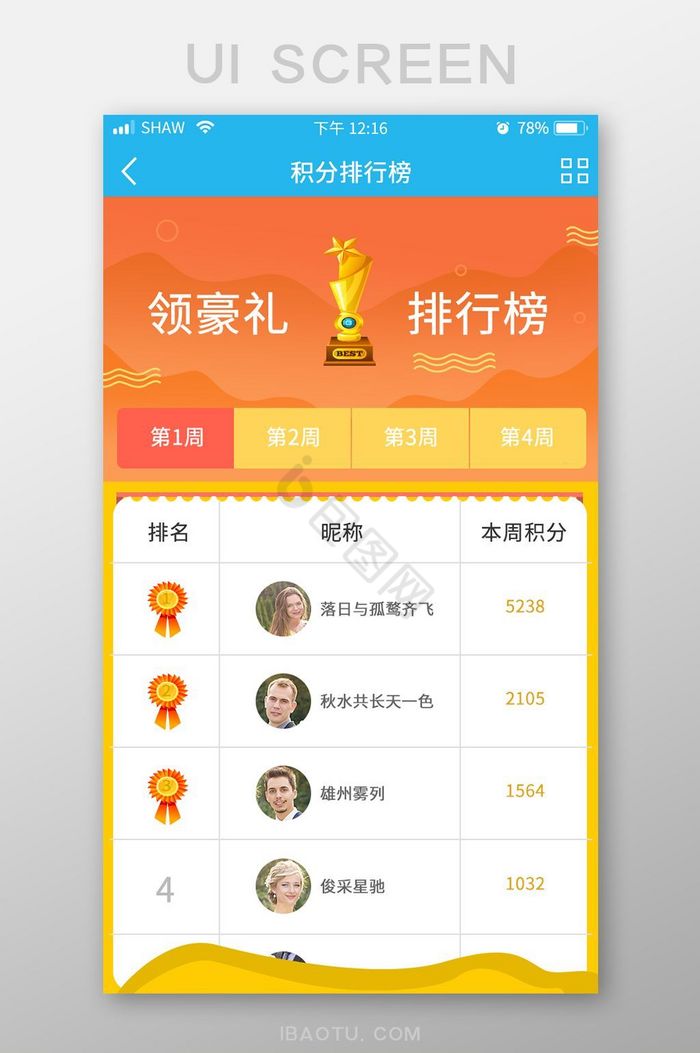 UI移动界面app领豪礼积分排行榜榜单图片