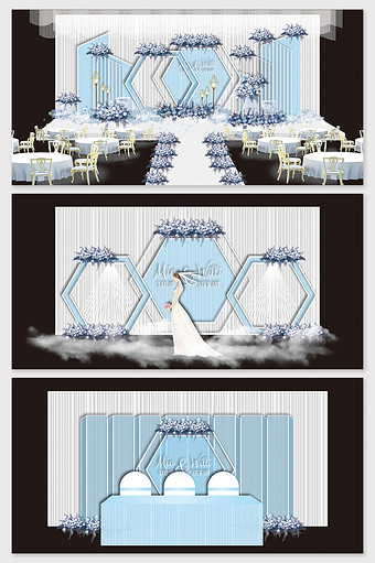 现代简约蓝色欧式矢量婚礼效果图图片