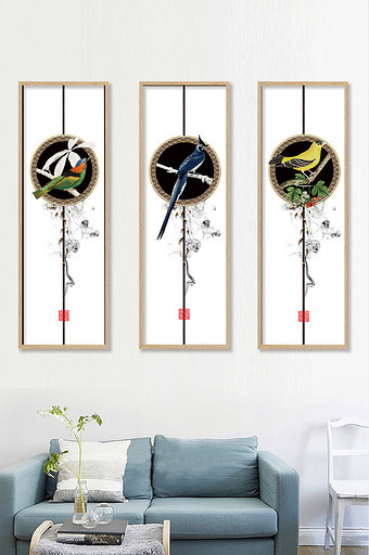 中国风手绘动物鸟客厅酒店书房装饰画图片