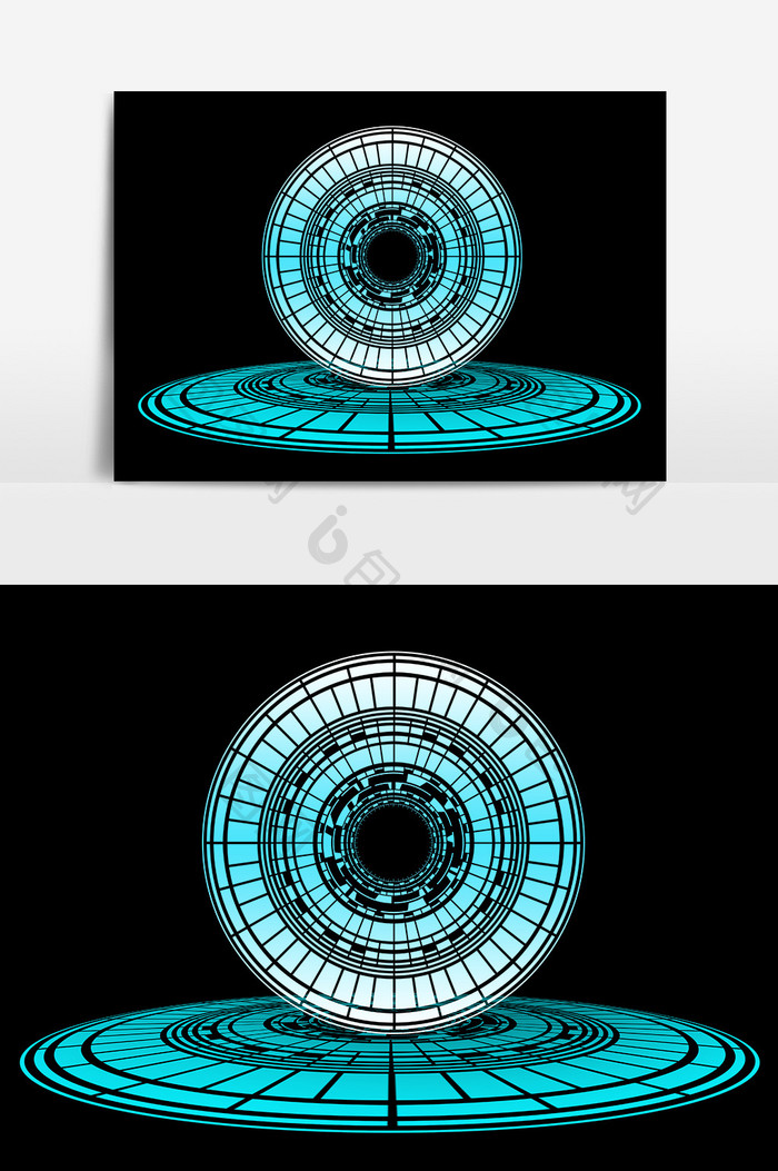 蓝色渐未来智能科技圆环边框元素