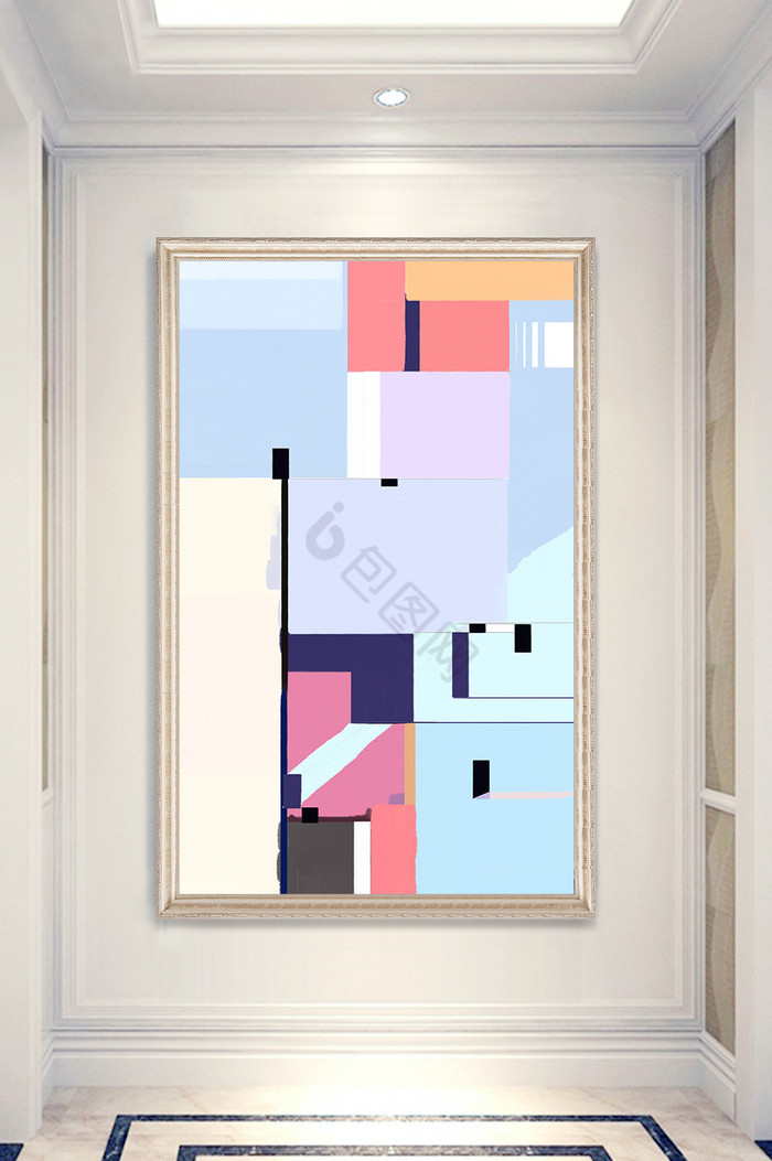 现代抽象方块抽象油画玄关装饰画图片
