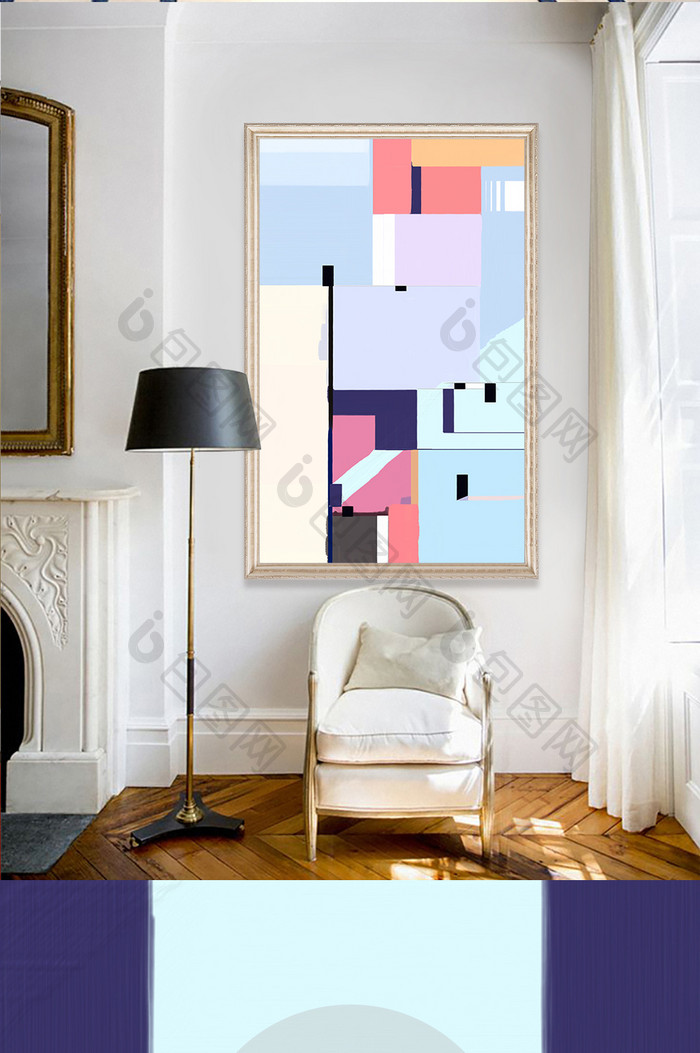 现代抽象方块抽象油画玄关装饰画