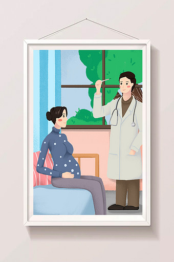医院妇产科医生孕检孕妇插画图片