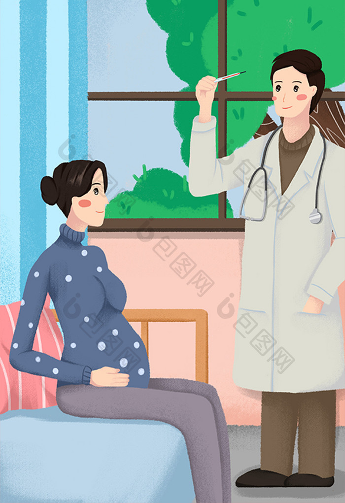 医院妇产科医生孕检孕妇插画