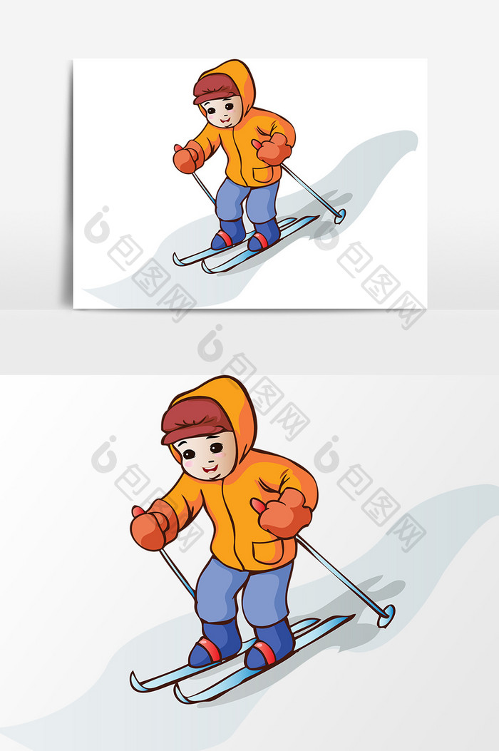 手绘冬季滑雪设计元素