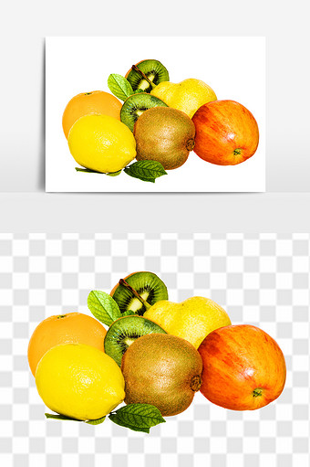 新鲜柠檬苹果猕猴桃组合元素图片
