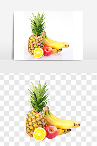 新鲜菠萝柠檬香蕉水果组合元素图片