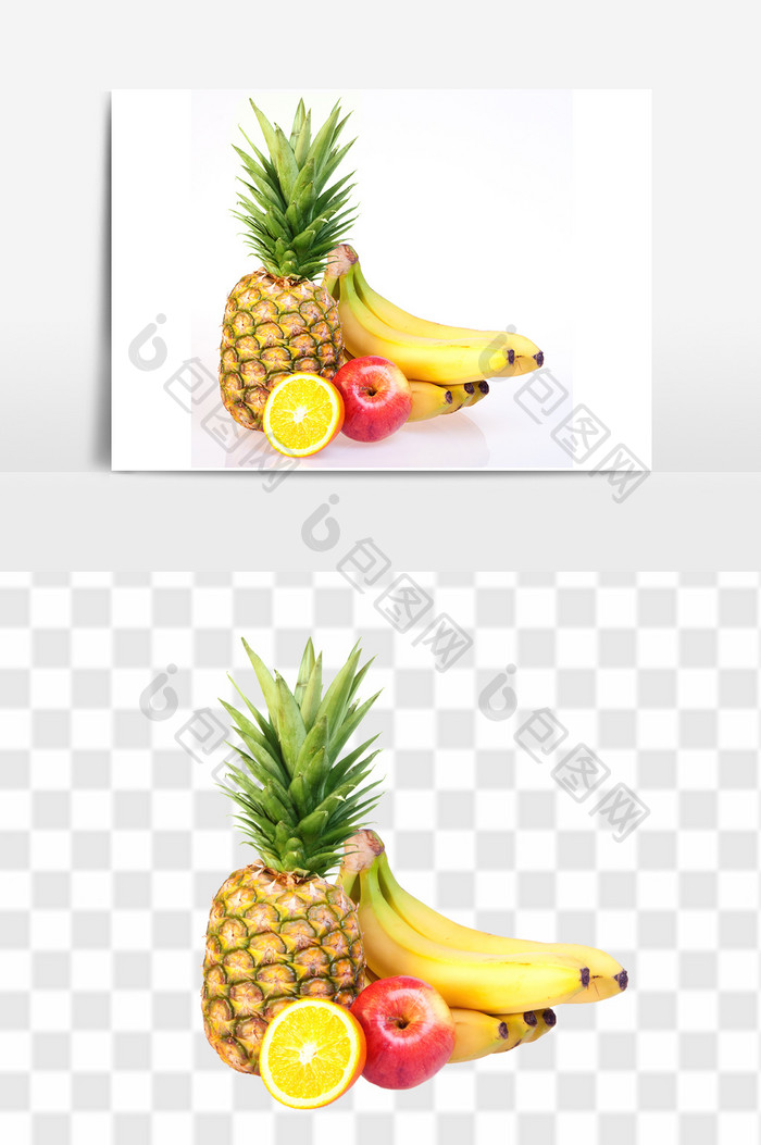 新鲜菠萝柠檬香蕉水果组合元素