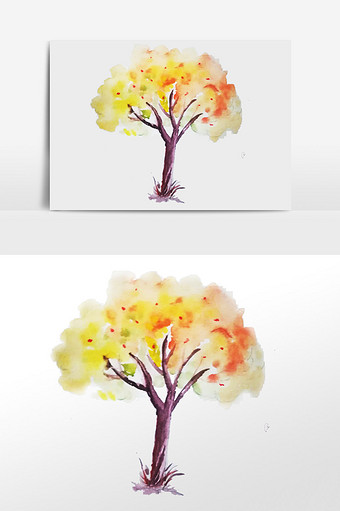手绘水彩大树元素图片