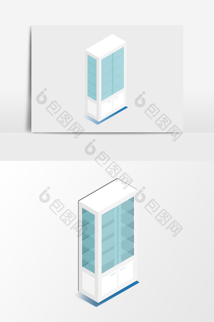 手绘2.5D医用柜子插画元素