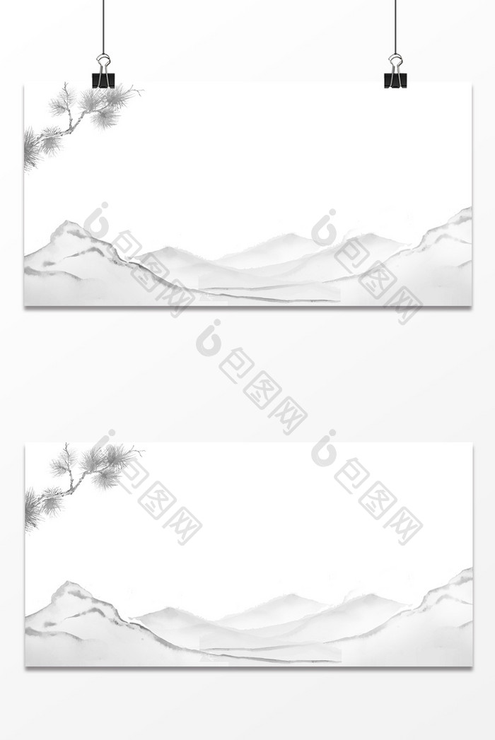 手绘中国山水水墨风简约树枝通用背景