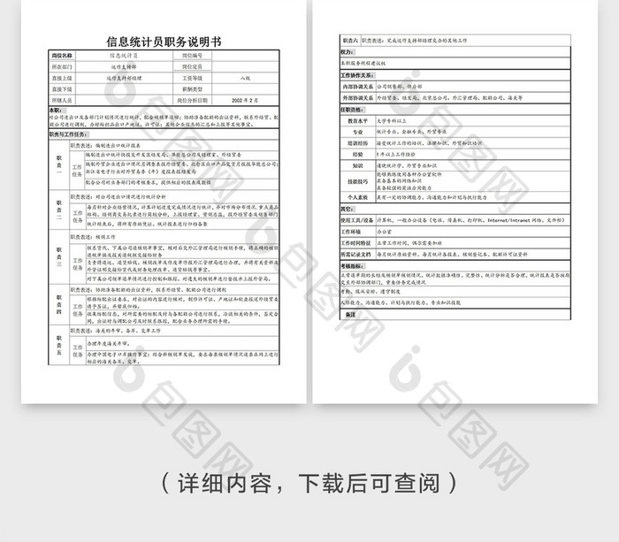 信息统计员职务说明书表格范本