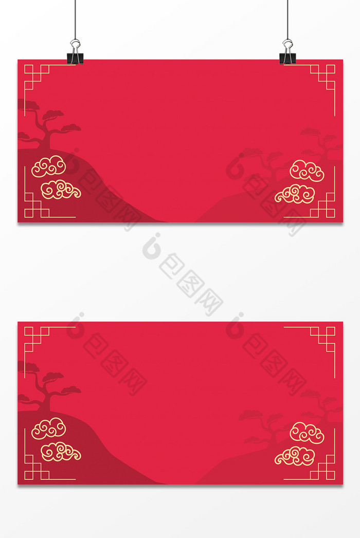 中国红山水剪影相框图片图片