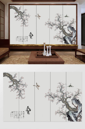 新中式花鸟印象植物背景墙