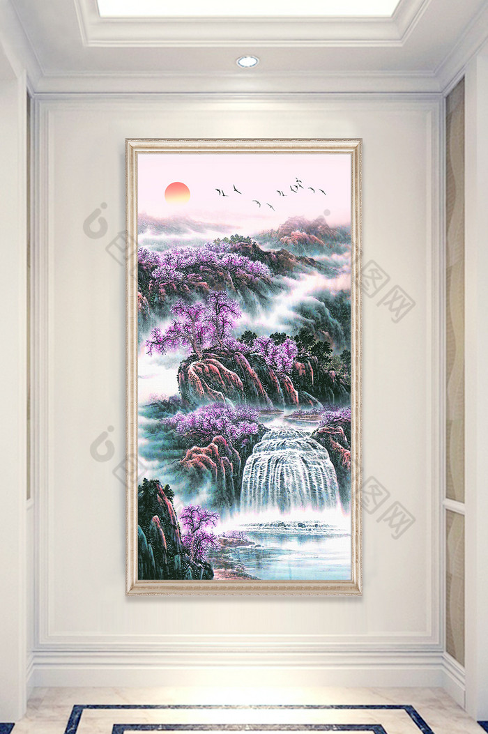 中式意境山水风景国画玄关装饰画图片图片