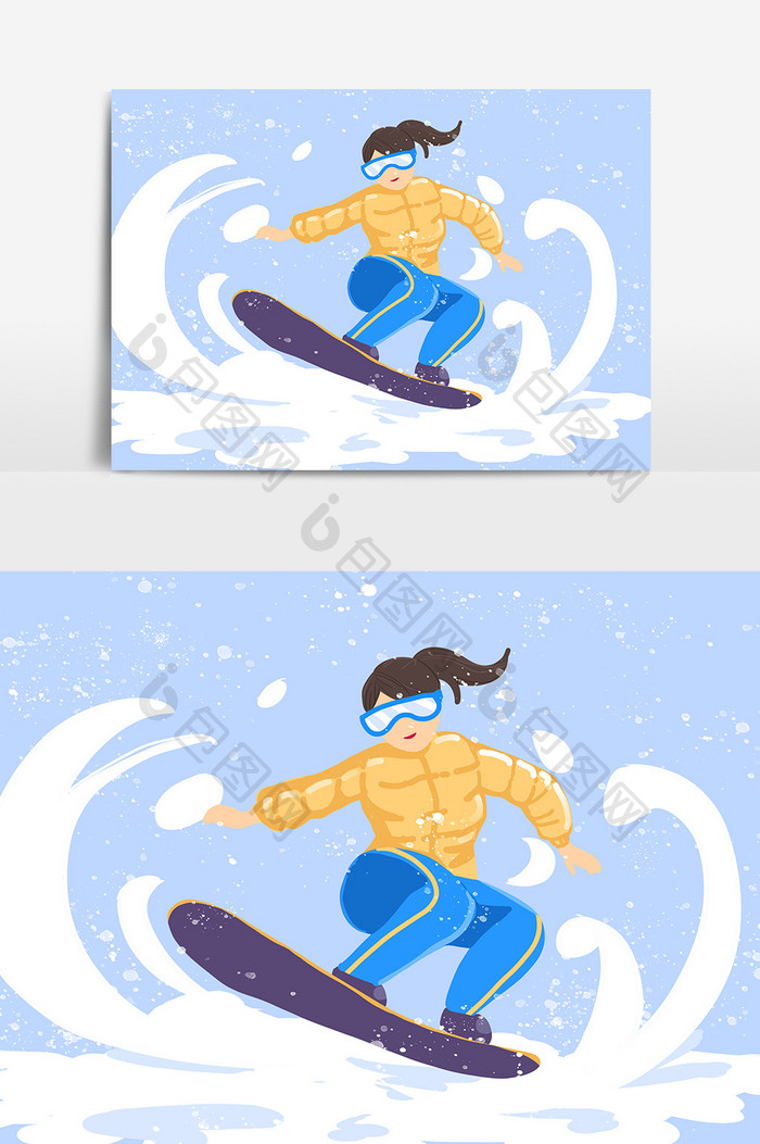 冬季卡通滑雪人物形象元素