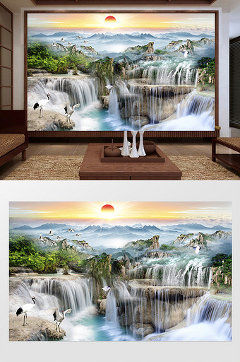 中松鹤延风景山水酒店餐厅影壁背景墙图片