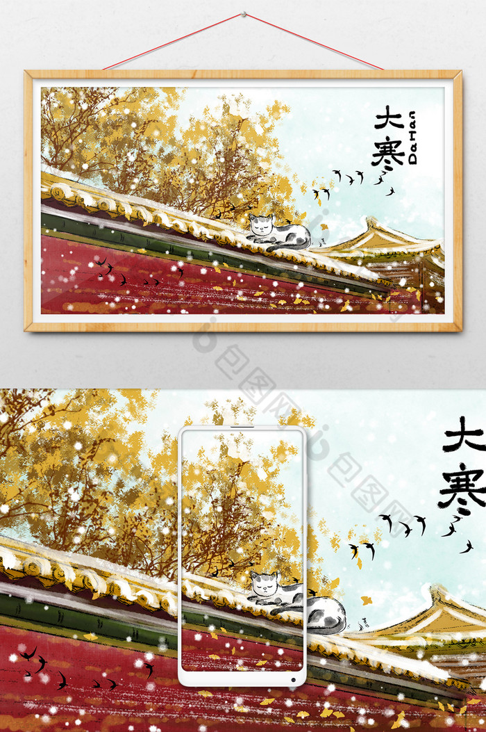 雪景红墙插画图片图片