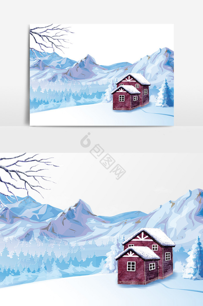 冬季雪山房屋图片
