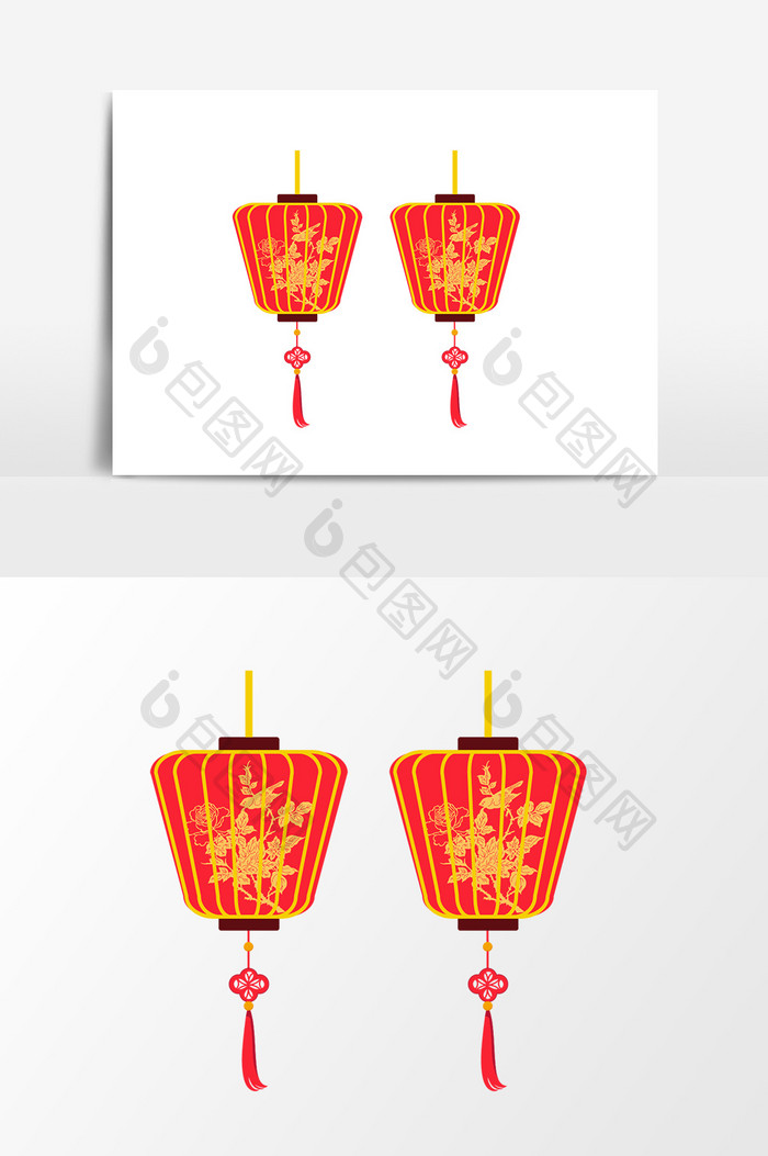 卡通手绘红色灯笼挂饰元素