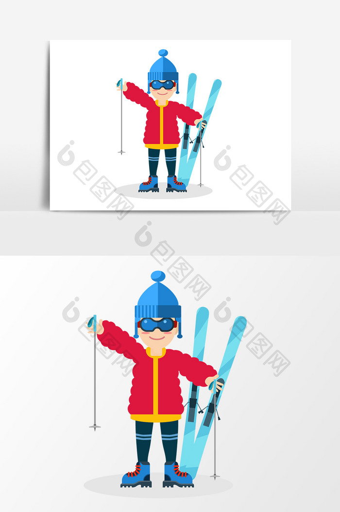 卡通滑雪工具冬季元素