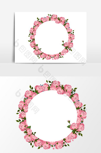 手绘粉色玫瑰花花环设计元素图片