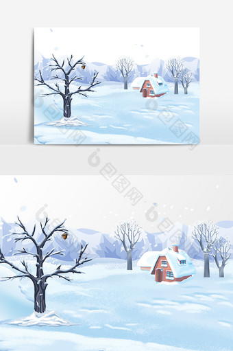 卡通冬季树木积雪设计元素图片
