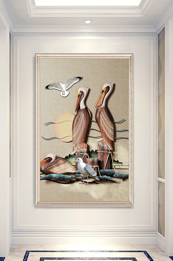 现代欧式3D立体浮雕海鸟大雁玄关装饰画图片
