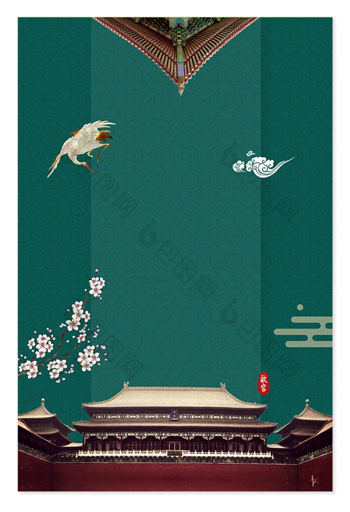 中国风复古绿故宫古典大气海报背景