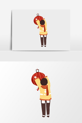 手绘春节挂灯笼的女子插画元素图片