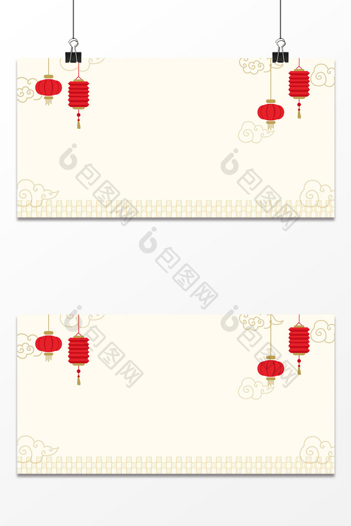 简约清新手绘中国风喜庆灯笼年底大促背景