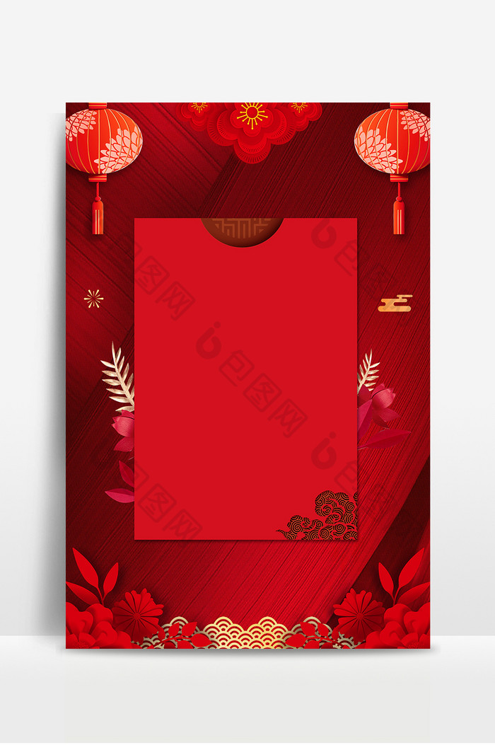 中国红新年元旦灯笼广告海报背景图