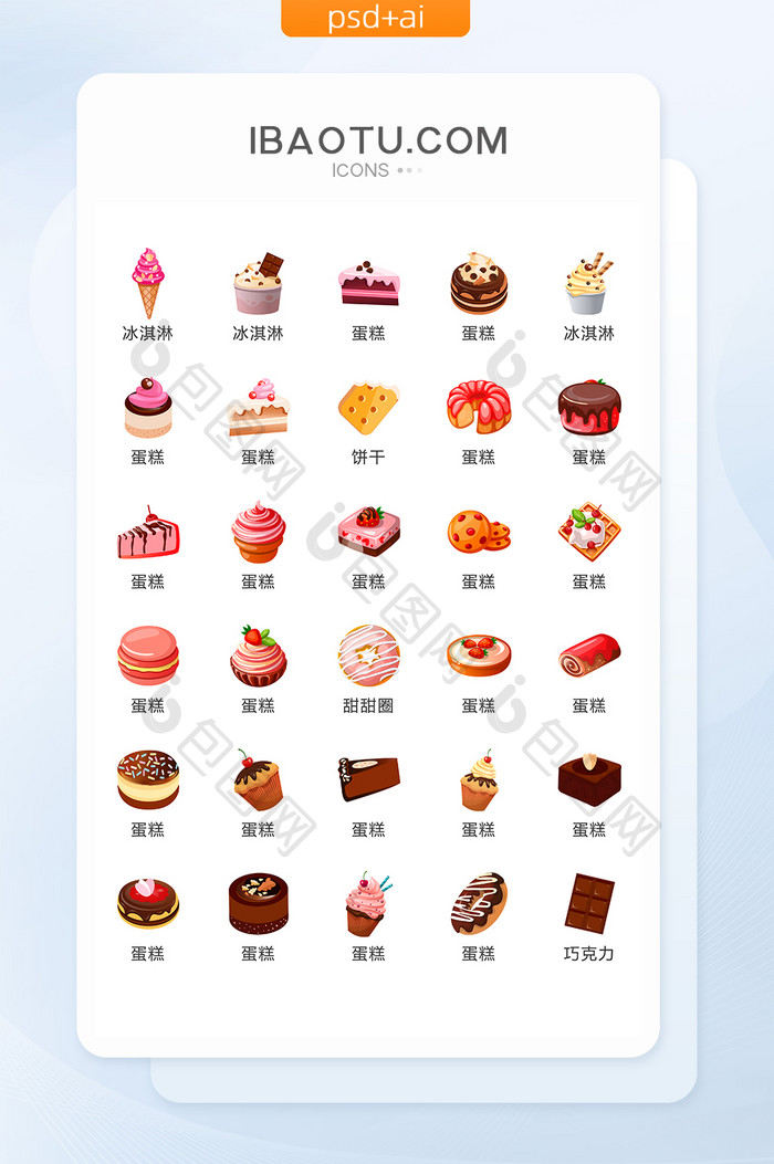 写实精致卡通食物甜点矢量icon图标