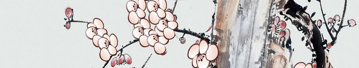 新中式手绘工笔花鸟梅花植物背景墙