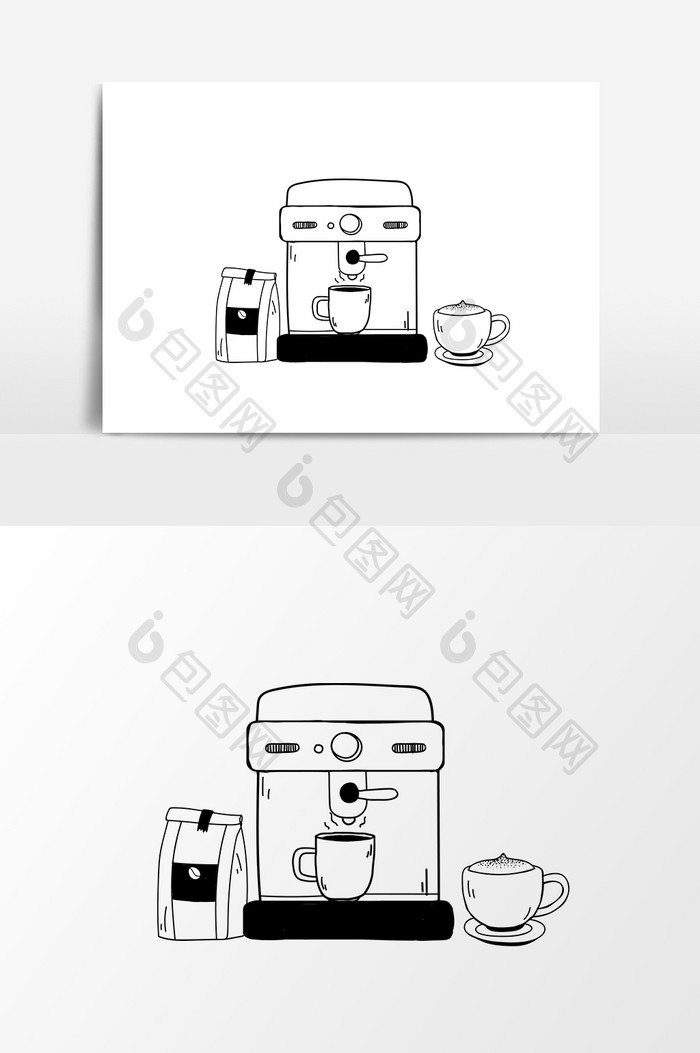 卡通咖啡机咖啡杯设计元素