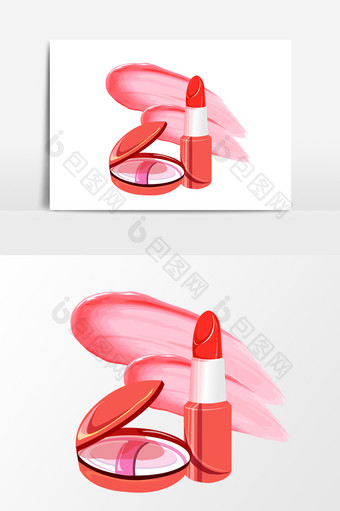 手绘粉饼口红设计元素图片