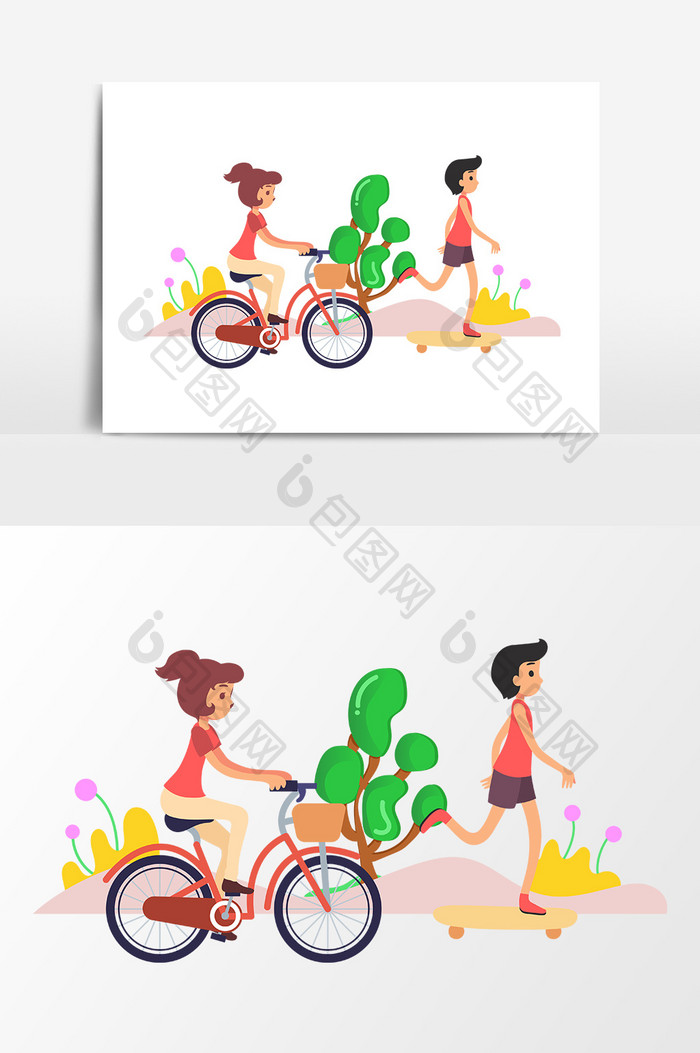 卡通夏季骑自行车设计元素